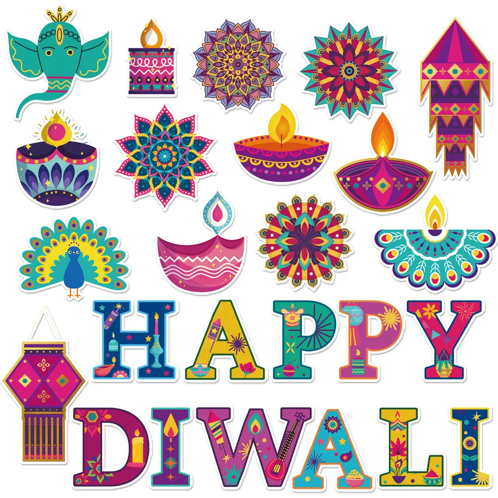 

25PCS Indian Diwali Theme Party Decoration DIY HAPPY DIWALI Paper Chalkboard Decoration Card Stickers