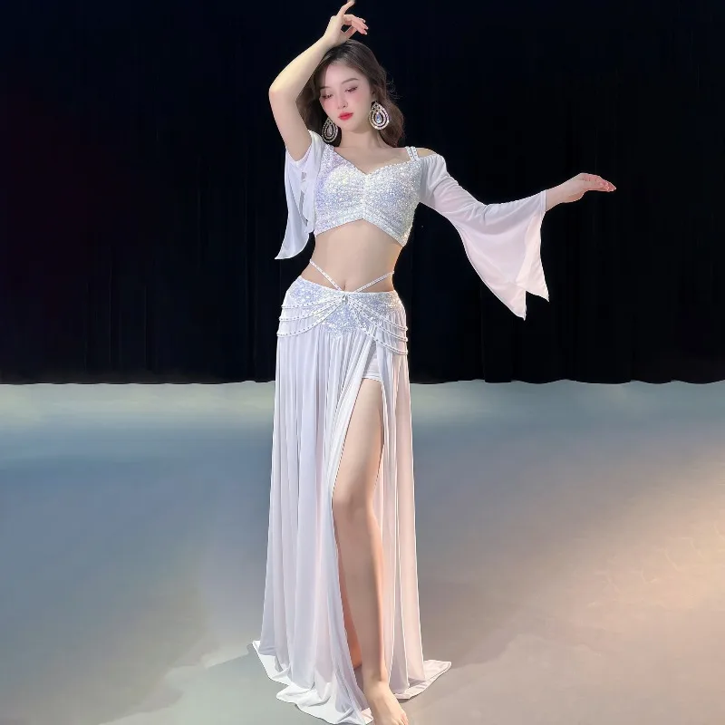 Women Belly Dance Costume Set Mesh Long Sleeves Top Long Skirt Training Suit Oriental Belly Dancing Wear Outfit Cosplay Clothing view 3