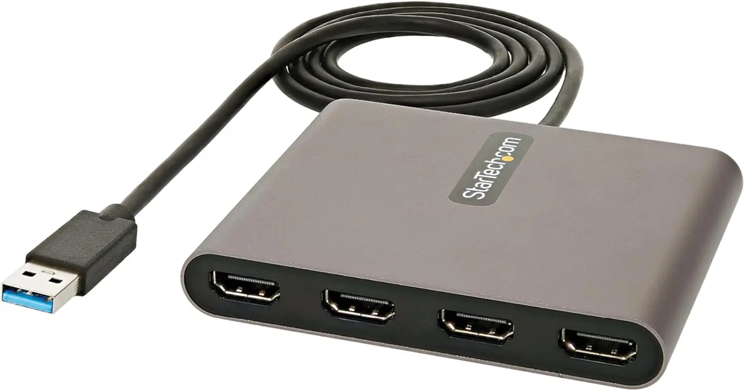 3.0 to Quad HDMI Adapter, USB to 4x HDMI Monitor Converter for Windows (no support for macOS/ChromeOS/Linux)