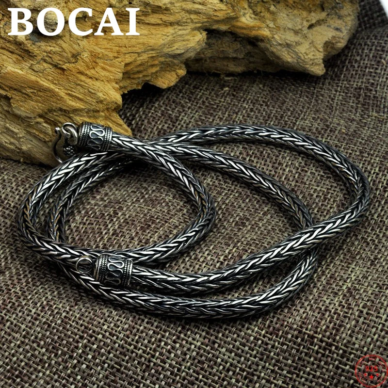 

BOCAI S925 Sterling Silver Necklaces for Women Men New Fashion 4mm 5mm Rope Horsewhip-chain Pure Argentum Jewelry Free Shipping