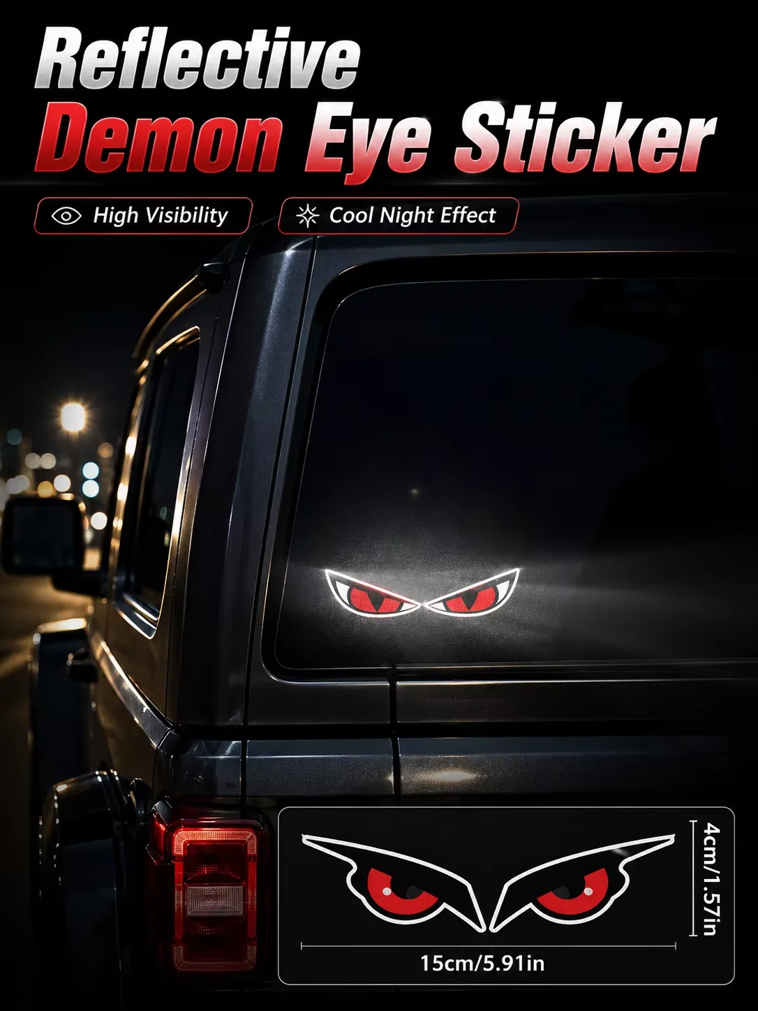 Reflective Demon Eye Car Sticker High Visibility Night Glow Decal Auto Rear Window Decoration Cool Vehicle Exterior Accessories
