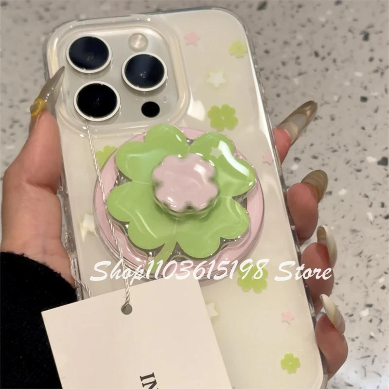 귀여운 회전 행운의 네잎 클로버 마그네틱 홀더 그립 톡 그립톡 폰 홀더 스탠드 아이폰, 아이패드, 맥세이프 스마트톡용