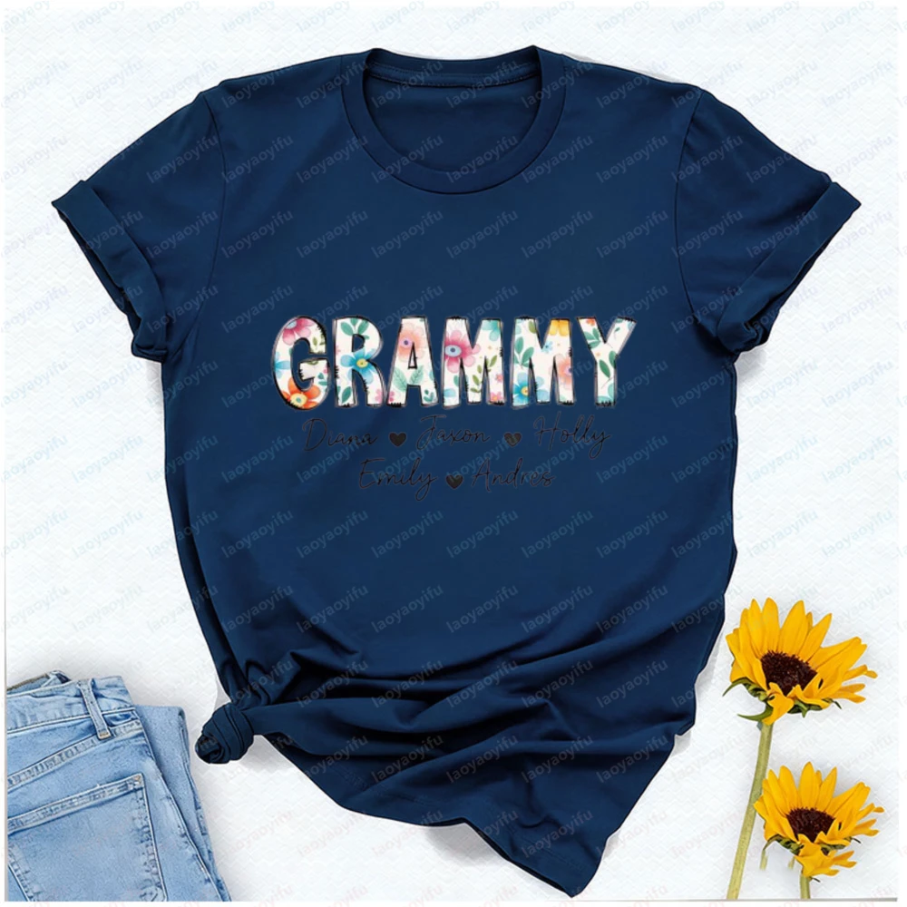Personalized Floral Shirt Grandkid Names Custom T-shirt Gift for Mothers Day Gift Graphic T Shirts Harajuku Women Clothes Tops