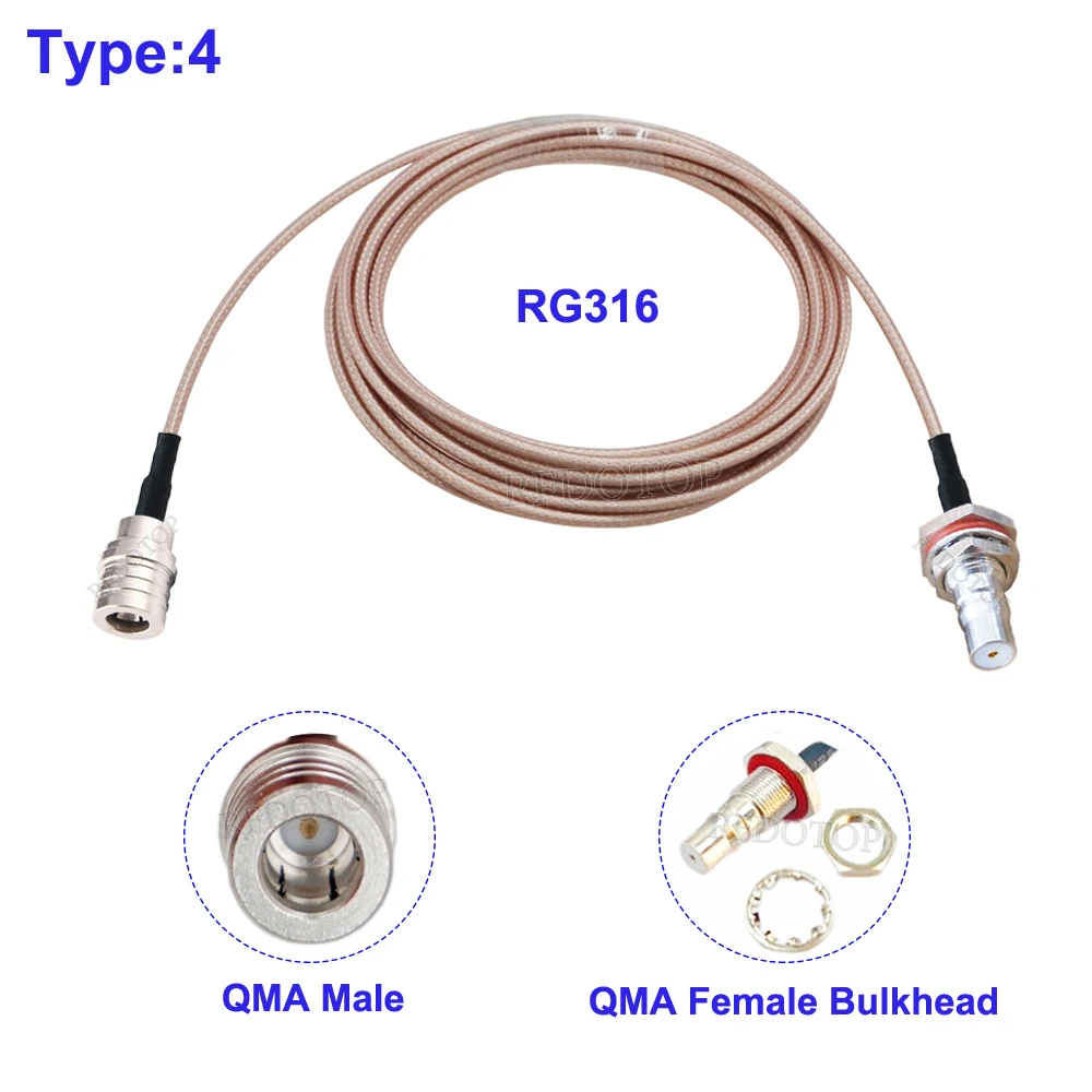 1Pcs RG316 QMA Cable QMA Male Plug to QMA Female Bulkhead Jack 50Ohm Low Loss RG-316 RF Coaxial Extension Jumper Pigtail Cord