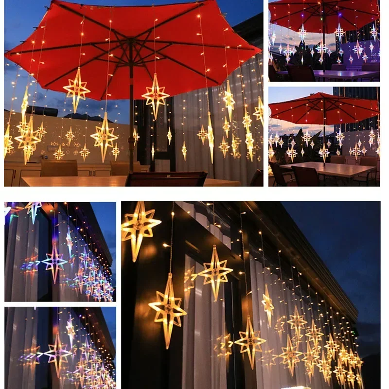 3Meter EU plug Led Fairy Polaris Light Garland 12 Moon/Star Lamp Lights String Curtain Window Decorations for Home Garden