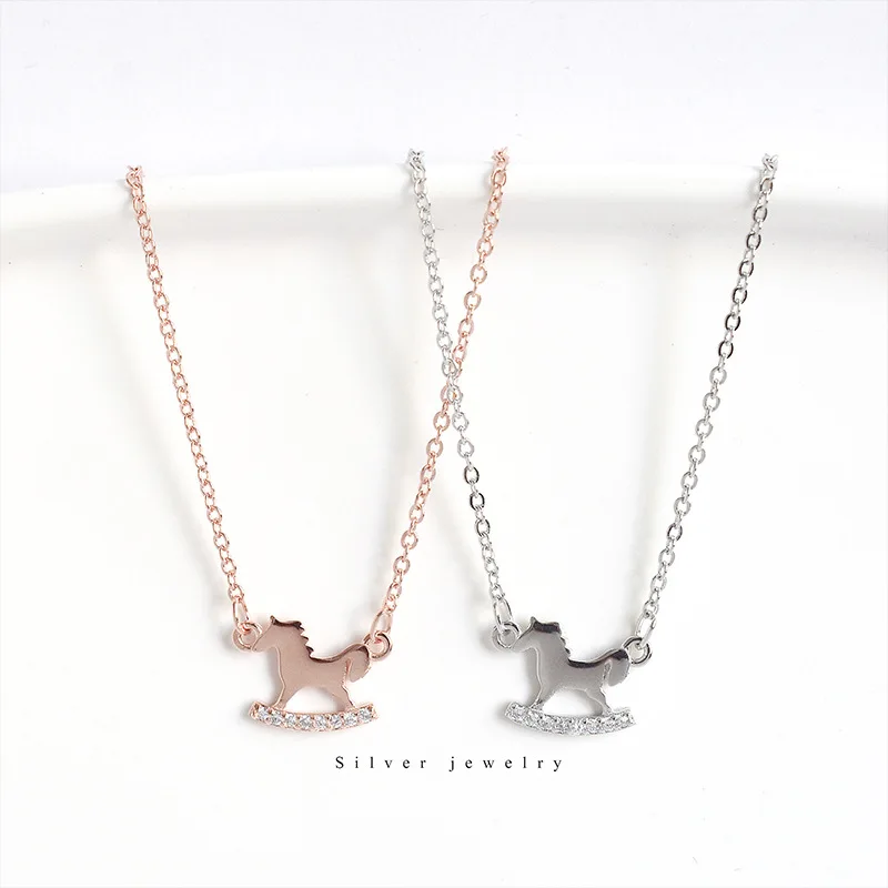 Chic and Minimalist S925 Sterling Silver Chain Necklace with Mini Trojan Horse Pendant