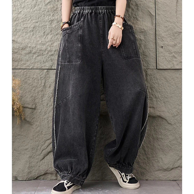 Masss Wasss 2025 automne femmes lâche loisirs Vintage classique jean femmes mode Denim Pantalons taille élastique sarouel
