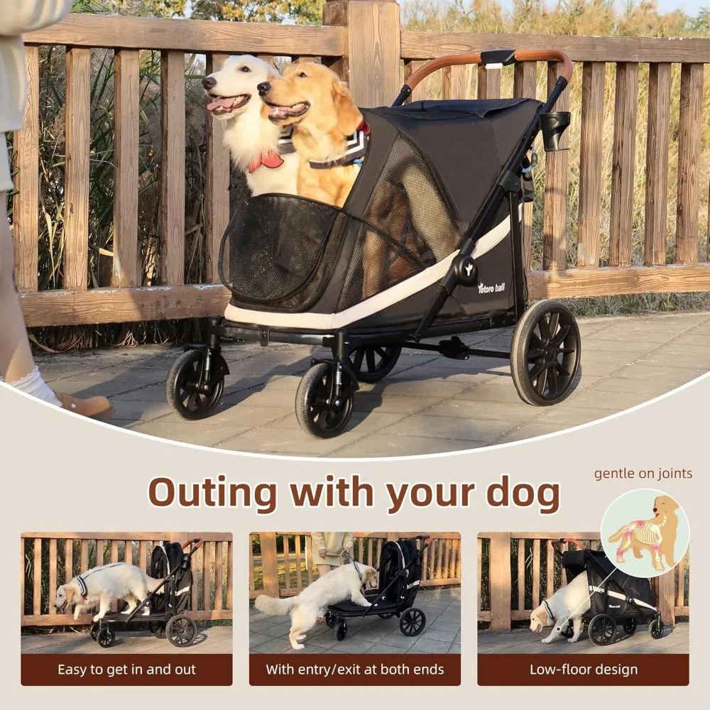 One-Click Folding 4 Wheel Foldable Dog Stroller for 2 Dogs with Storage Pocket Suitable for Pets Up