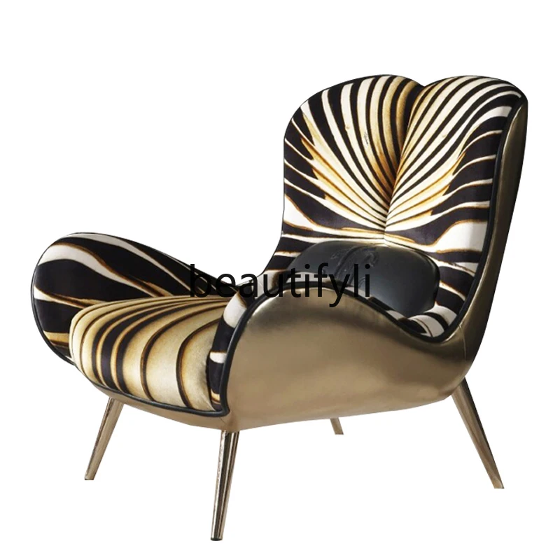 Stylish and simple single sofa zebra pattern fabric sofa bedroom leisure recliner