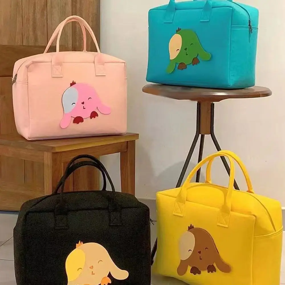 Desenhos animados sentiu bolsa de ombro para viagem, sacola de armazenamento de grande capacidade, sacola reutilizável, moda