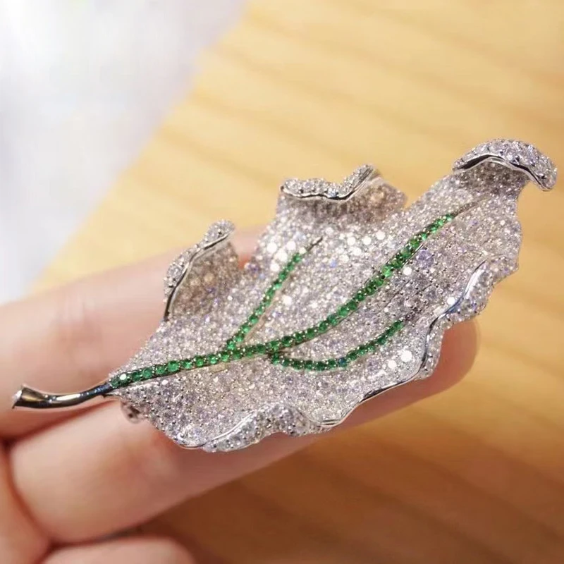 

Leaf Brooch For Women Fine Jewelry 925Sterling Silver With Cubic Zirconia Female Gift Casual Party Suit Matchingt