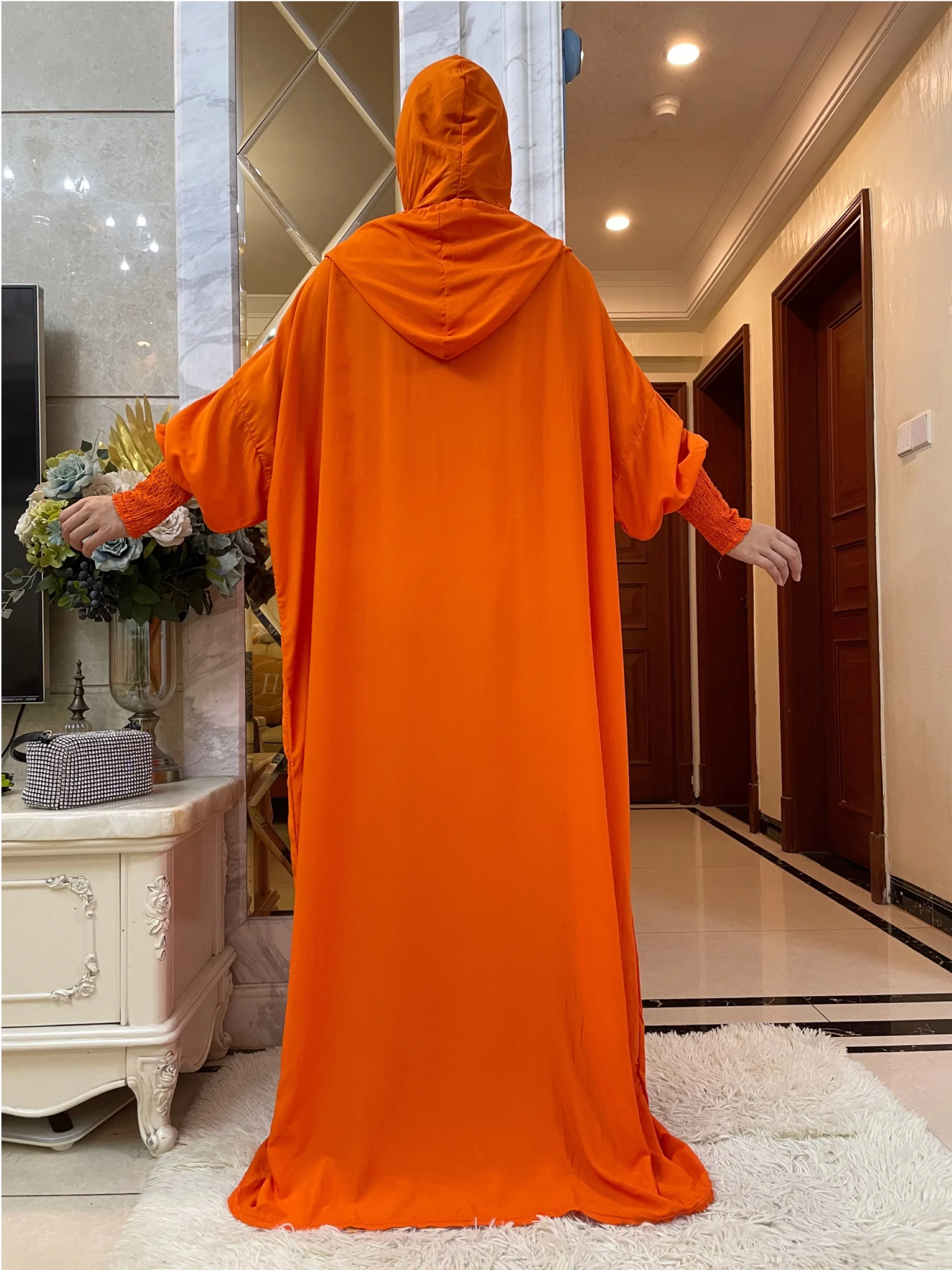 New Saudi Women Abayas Muslim Ramadan Prayer Clothing With Hooded Jalaba Solid Casual Batwing Sleeve Arab Oriental Eid Robe