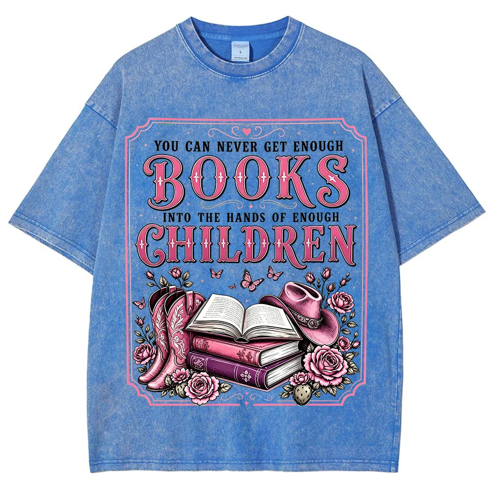 Women Book Lover Graphic Print Vintage Washed Short Sleeve T Shirt Crew Neck Casual Oversized Top Literary Fashion
