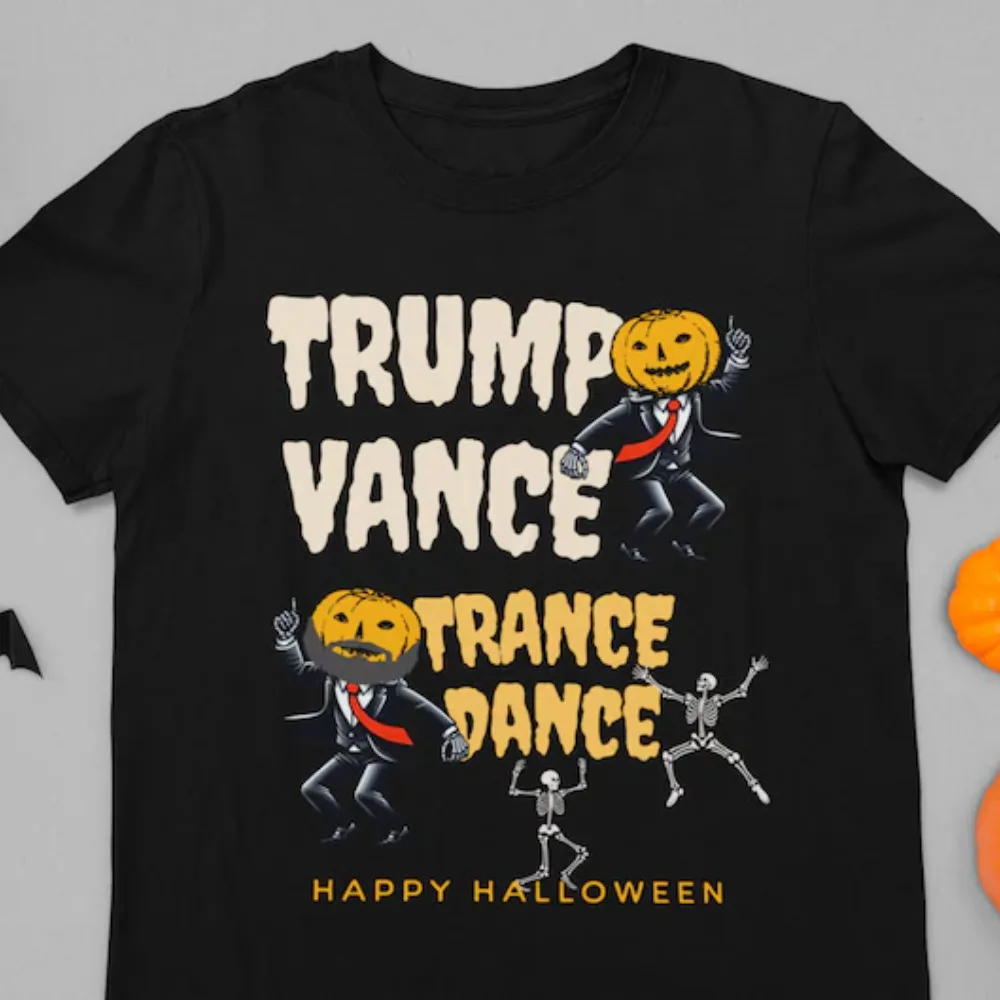 

Dancing Skeleton, Trump Vance Halloween 2024, Trance Dance, Trumpkin Shirt