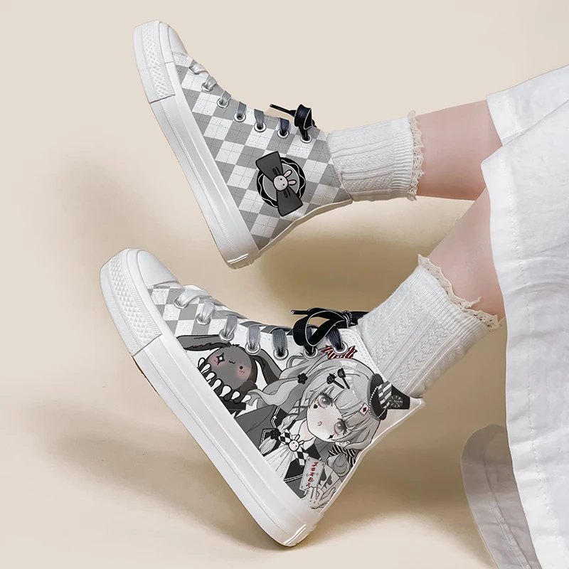 Amy and Michael Original Design Kawaii Girls Students Hand Painted Canvas Shoes Fashion Anime Woman Vulcanize Shoes High Tops