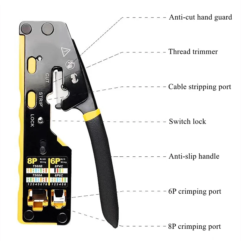 Htoc RJ45 Tool Pak Passeren Crimp Netwerk Kabel Tester 50Pcs CAT5 Pass Connectors En Cover Mini Draad Stripper