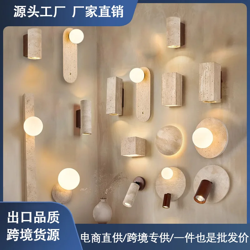 

Новый декоративный прикроватный светильник в китайском стиле в стиле ретро с желтым травертином B & B для отеля, кремовый ваби в японском стиле, песчаный ветер с переключателем