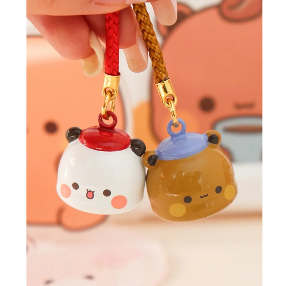 Cartoon Bubu Dudu Bell Pendant Cute Panda Bear Keychain Funny Animal Key Chain Car Mobile Phone Bag Hanging Jewelry For Kid Gift