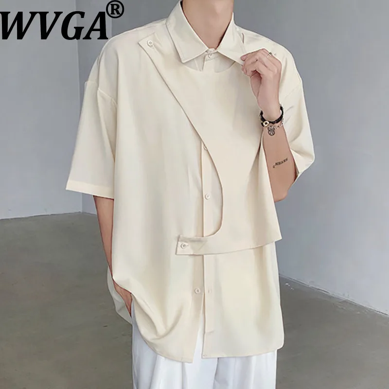 WVGA Summer New Man Tide Irregular Chinese Style Ice Silk Trendy Short Sleeve Shirt Niche Chic Casual Korean Version Tops W20697