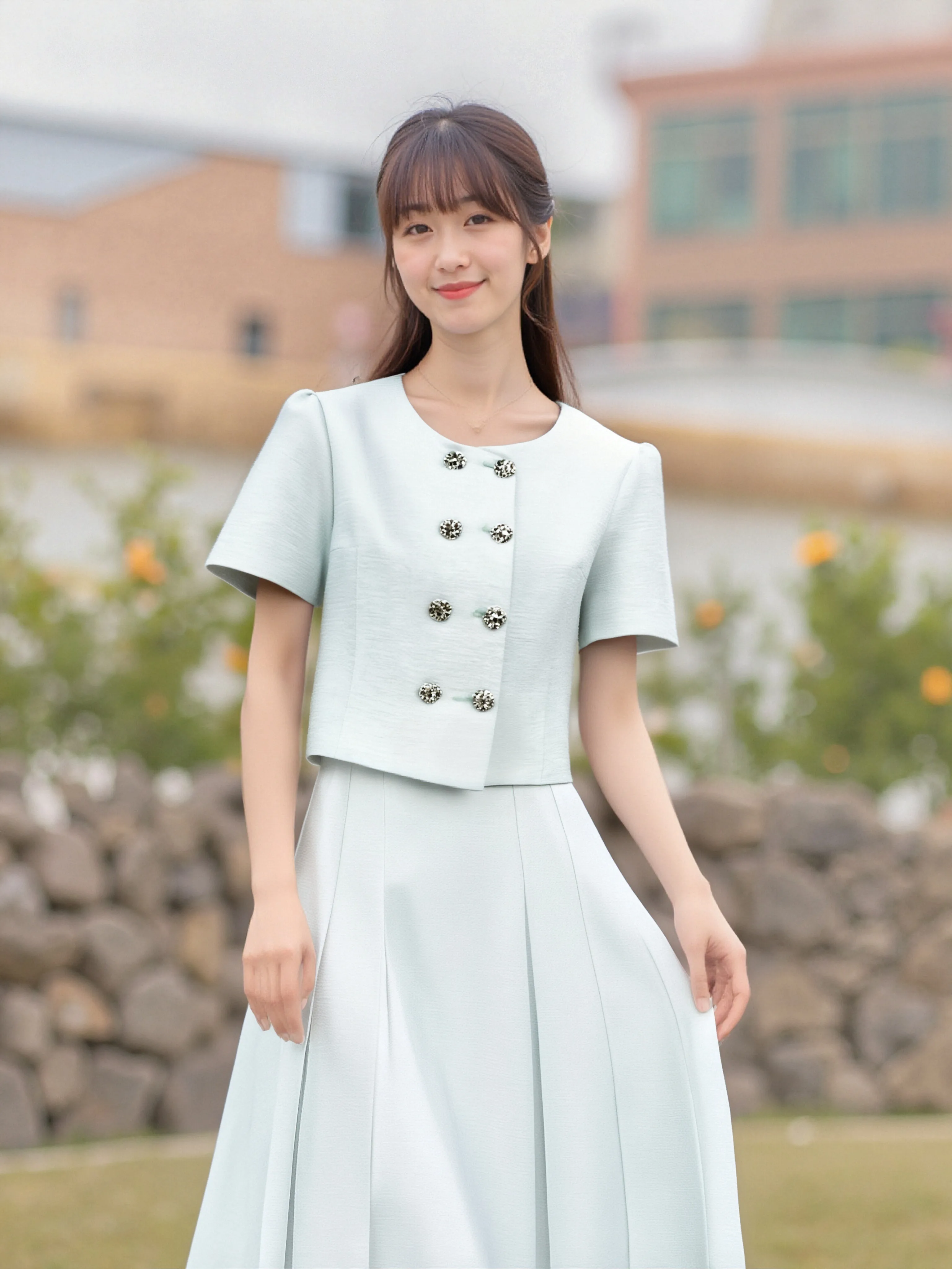

Elegant Blue Little Fragrance Suit Set Inspired by Liu Yifei New Style Fashionable Top And Long Skirt Outfit for Socialites