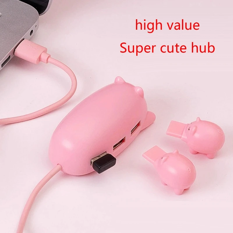 Cute USB 2.0 Hub Pink Mom Pig USB Hub with 3 Piglet Decoration Lids Great Gifts for Pig Lovers Cute Pig Stuff Pig Decor