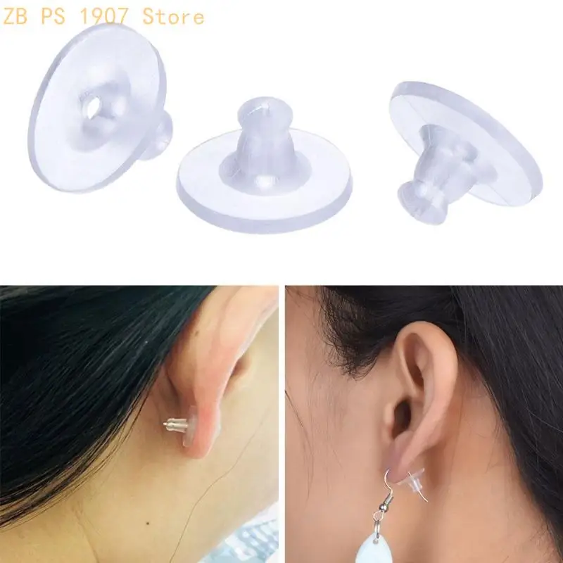 Clear 100x Silicone Rubber Earring Holders Backstops Soft Ear Plug Supplies Safety Backs Clutch Pad for Jewelry DIY 55KA