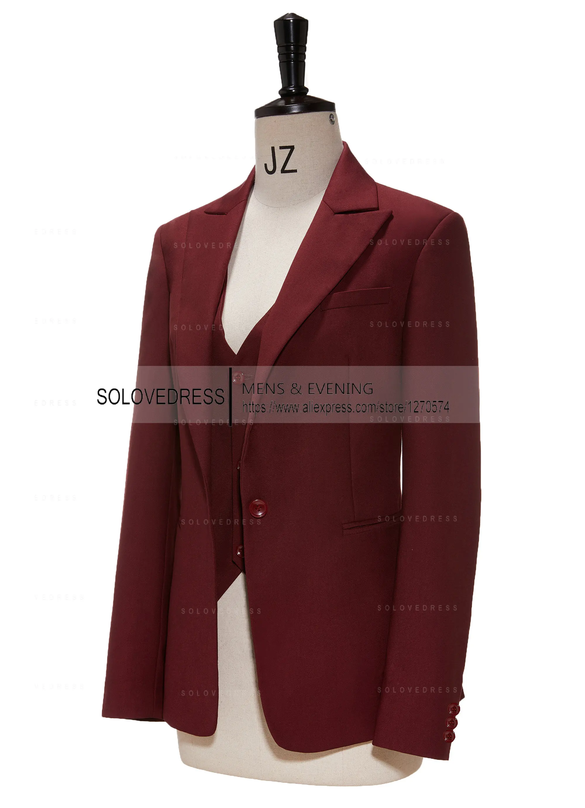 Burgundy Blazer Women 2024 Pants Suit Slim Fit Notch Lapel 3 Piece Workplace Style