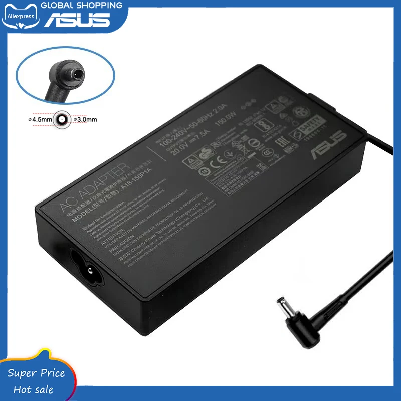 20V 7.5A 150W 4.5x3.0mm AC Adapter Laptop Charger For Asus X571L X571LI X571LH X571G X571GD X571GT K571L K571LI K571LH K571G