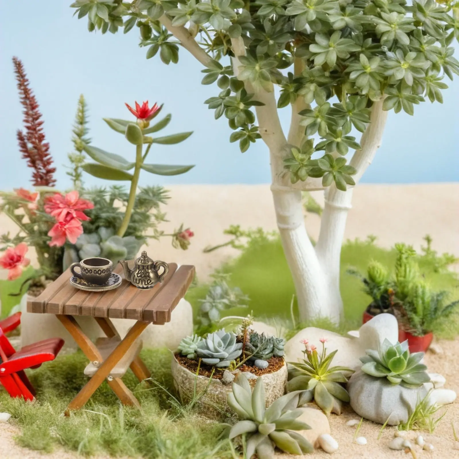 

6 Sets Miniature Tea Cup Set Vintage Dollhouse Kitchen Accessories Mini Metal Teapots Coffee Shop Scene Pretend Play Educational