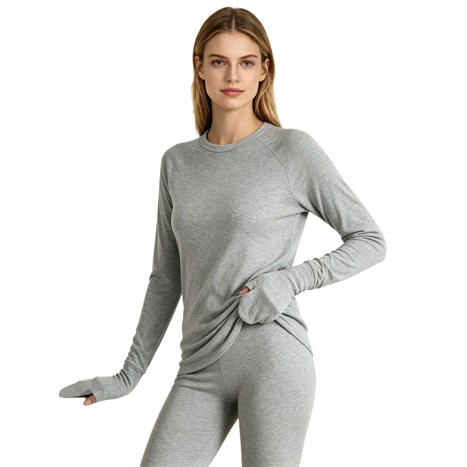 Womens Daily Casual Top Clothes Anti Scratch Long Sleeve T-Shirt with Stay On Mitts Crew Neck Blouse for Nursing Home