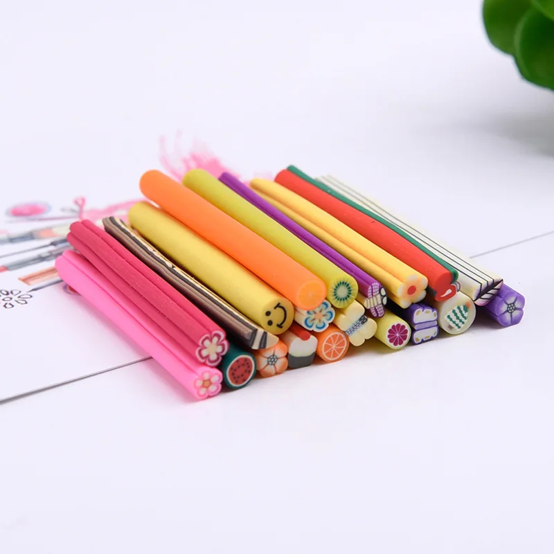 50Pcs Random Mixed Polymer Clay 3D Nail Art Canes Stick Rods Stickers Nail Tips Rhinestone Decoration Accessories Beauty Tools