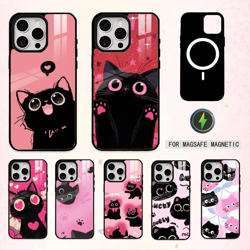 

L-Lovely B-Black Cat Phone Case For iPhone17,16,15,14,13,12,11 Plus,Pro Max Magnetic For Magsafe Wireless Charging