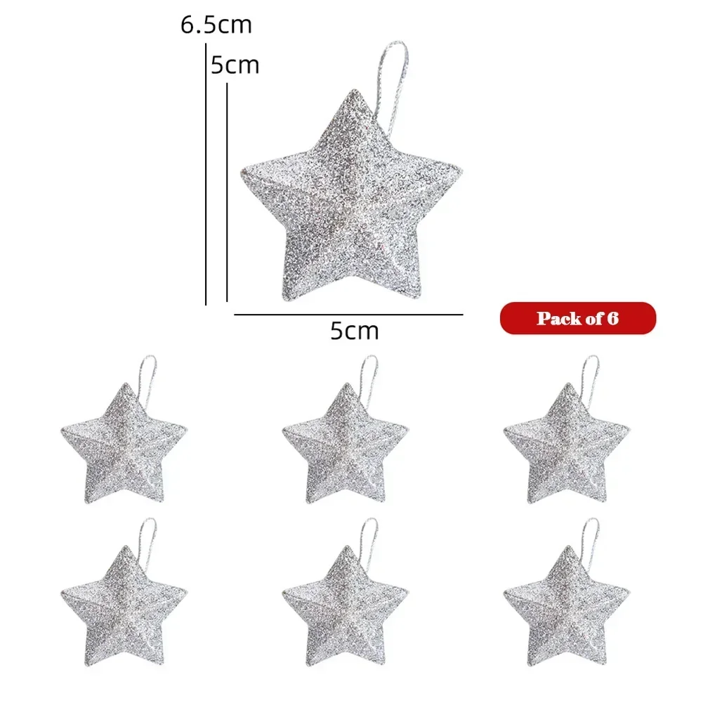 

6Pcs Glitter Mini Star Christmas Ornament Colorful Christmas Tree Hanging Pendant Xmas New Year Party Decoration Home Decor