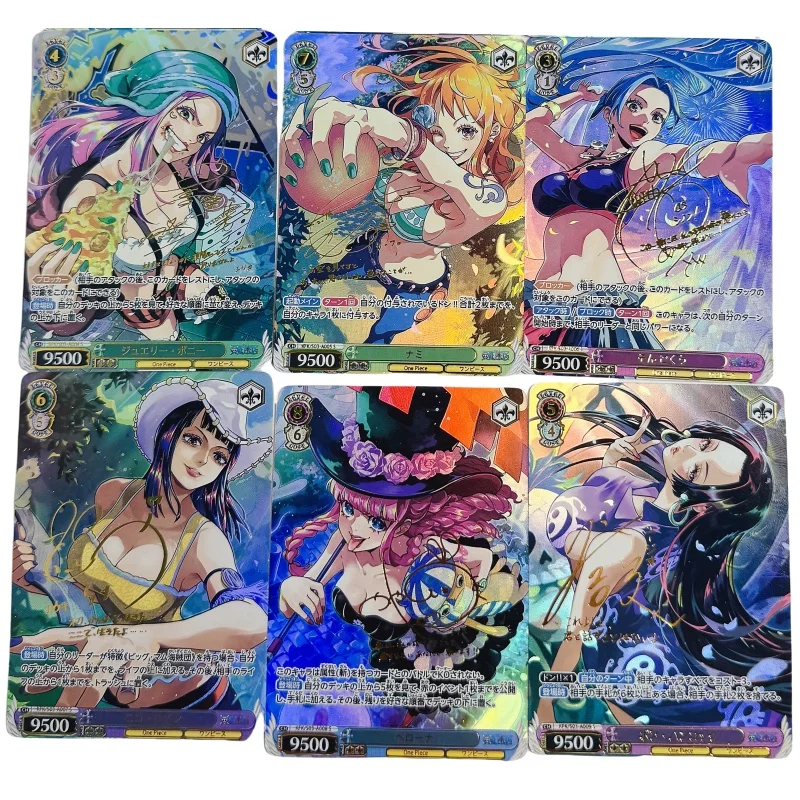 9 Sheets Flash Card One Piece Nami Boa Hancock Perona Jewelry Bonney Nico Robin Diy Action Toy Figure Anime Game Collection