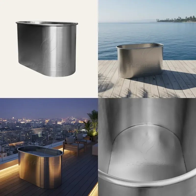 316 Stainless Steel Oval Cold Plunge Tub Rounded Edge Rim | Single Layer Freestanding Bathtub 1-Person Capacity