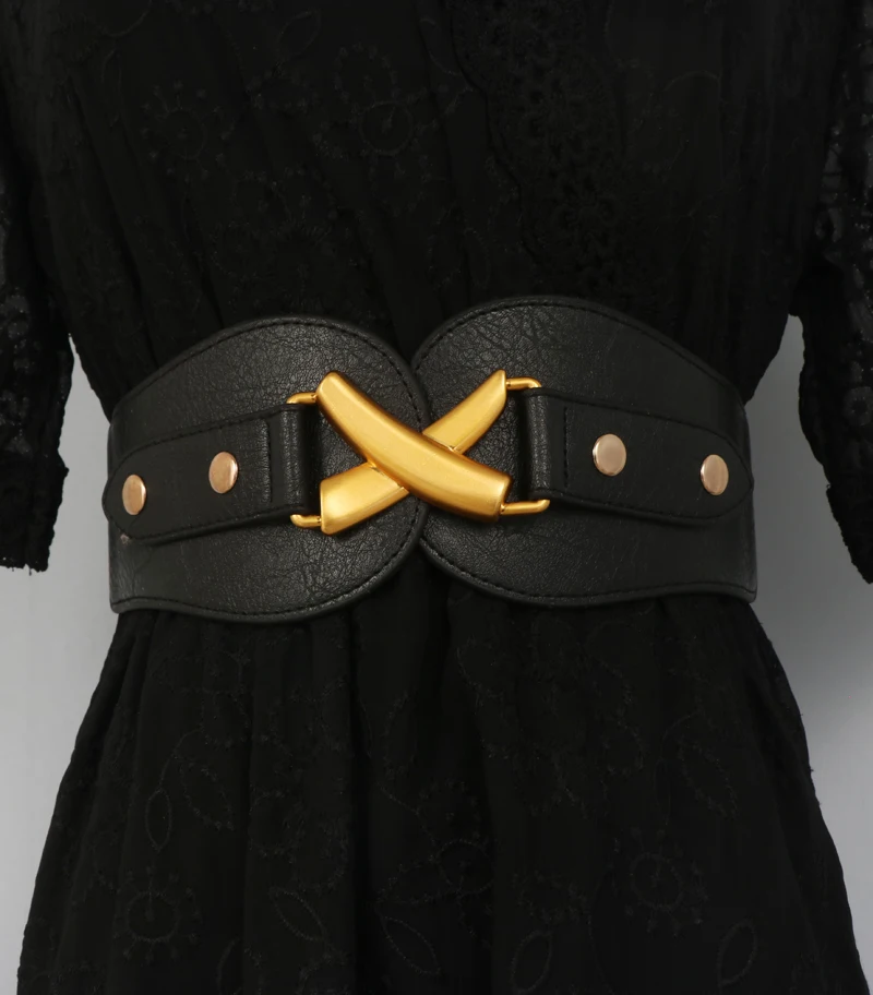 

Women's Runway Fashion PU Leather Elastic Cummerbunds Female Dress Corsets Waistband Belts Decoration Wide Belt R1387