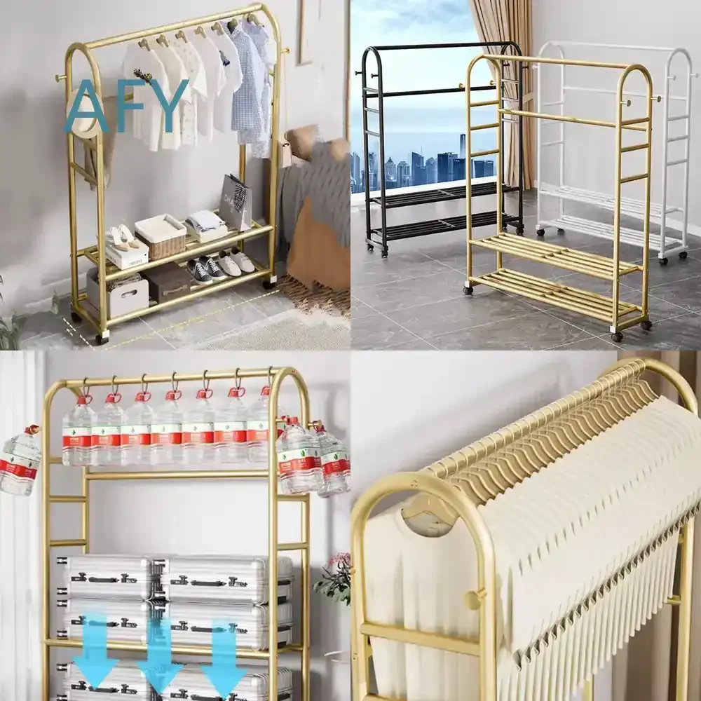Nordic Portable Drying Clothes Rack for Bedroom Hallway Living Room Modern Metal Single Pole Clothes Hanger Shelf Storage