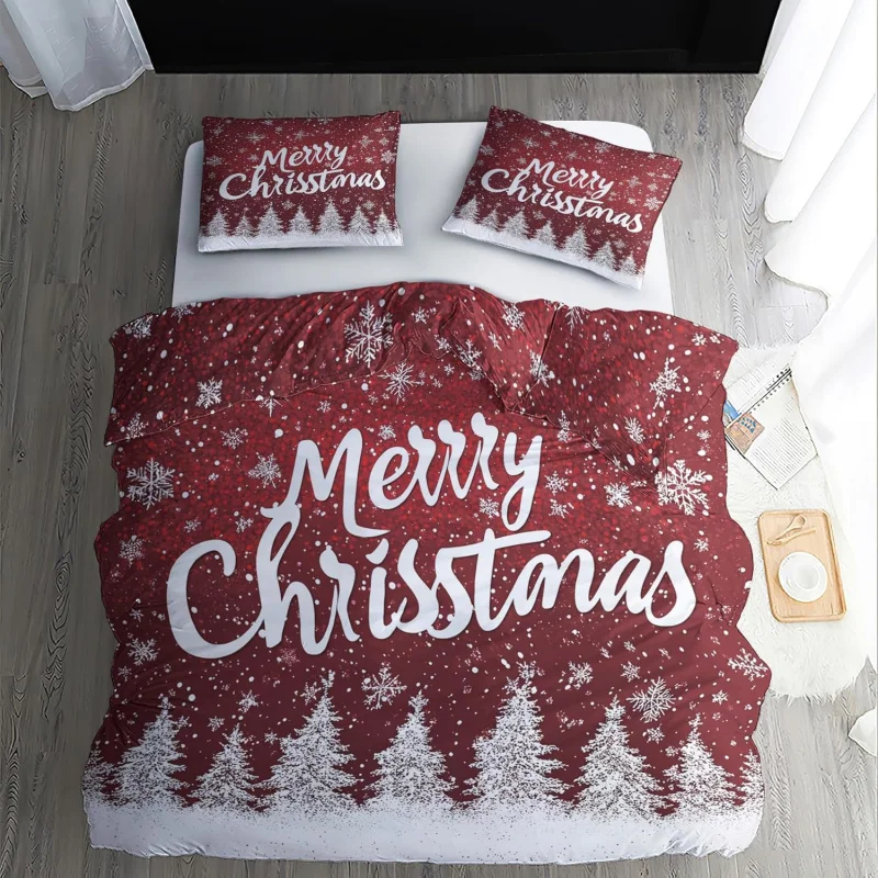 

Merry Christmas duvet cover California King size, red snowflake bedding set and bedroom decoration 2 pillowcases 1 duvet cover