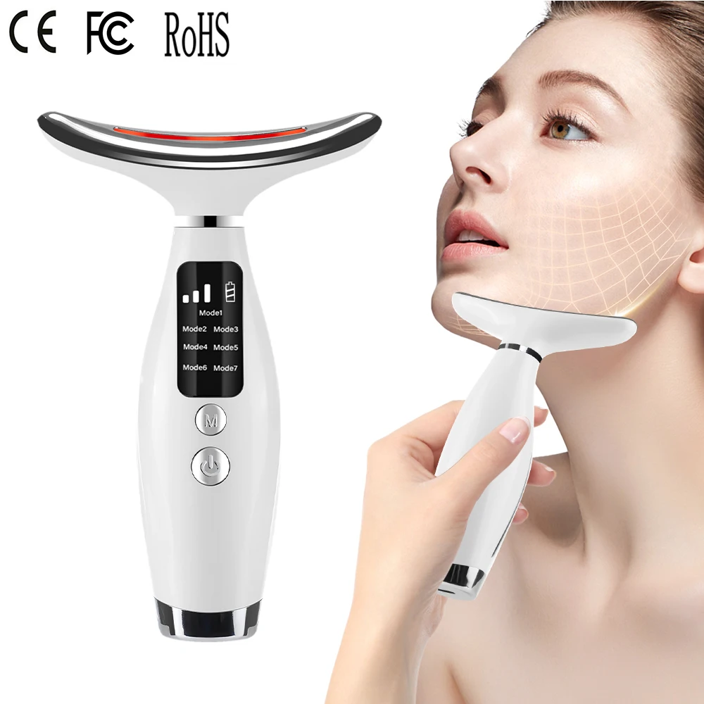 Dispositivo de belleza para cara y cuello, 7 modos, masaje vibratorio para el cuidado de la piel, dispositivo de belleza Facial multifuncional, herramienta para mejorar las líneas del cuello