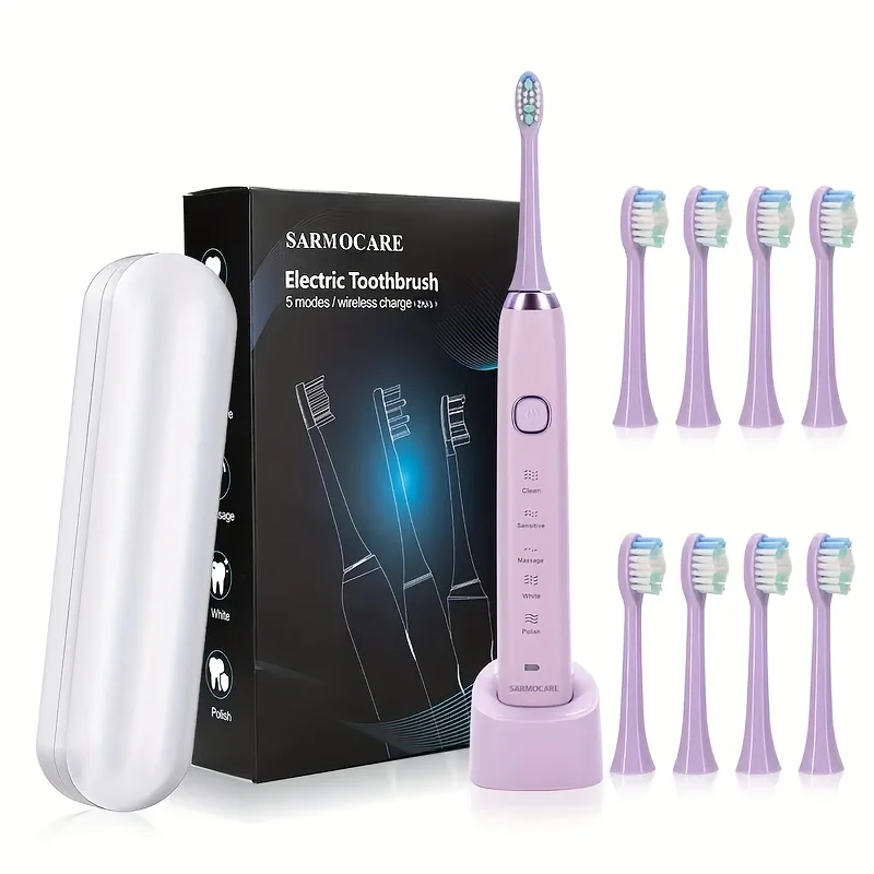 USB Rechargeable Electric Toothbrush Automatic Toothbrush for Adults with 5 Modes and 8 Replacement Brush Heads image 5