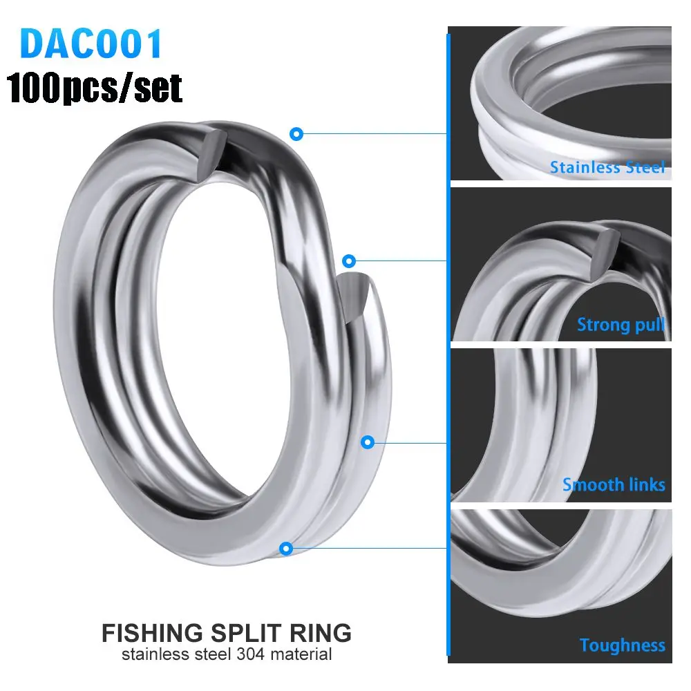 الفولاذ المقاوم للصدأ سبليت خواتم ل كرنك ، الطعم الثابت ، حلقة مزدوجة ، أداة الكارب ، اكسسوارات الصيد ، 3 #-8 # ، 100 قطعة