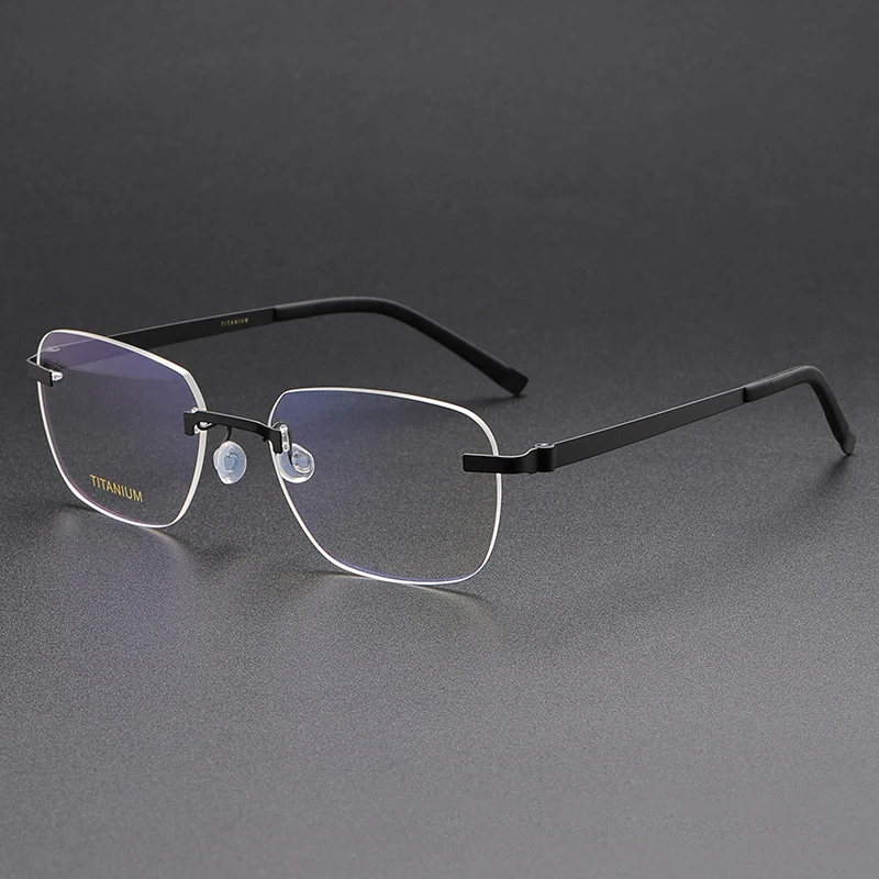 

Оправа для оптических очков из чистого титана, мужские брендовые дизайнерские квадратные очки без оправы, сверхлегкие очки без оправы