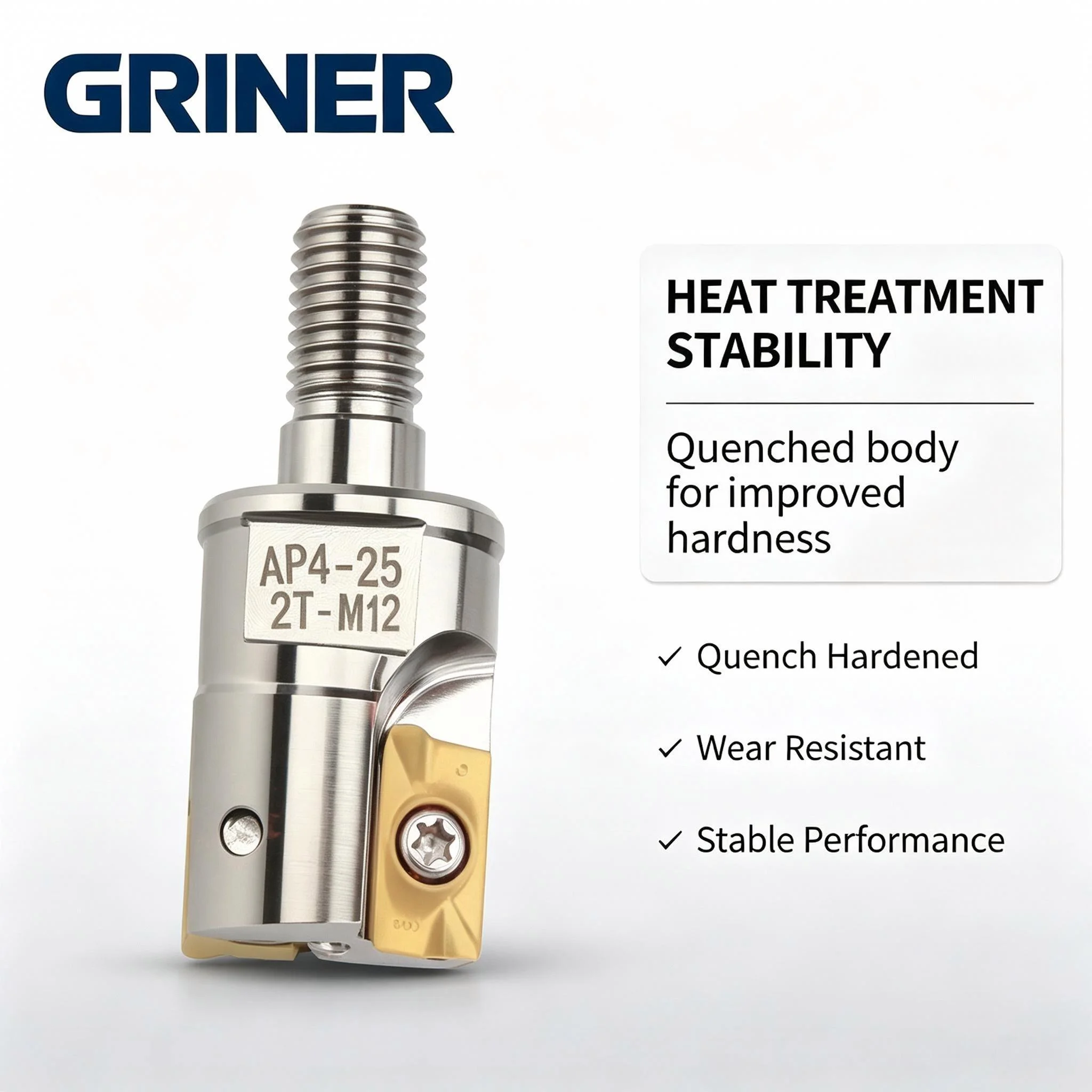 GRINER BAP300R BAP400R Screw‑On Milling Cutter Head, Modular Threaded Milling Head for APMT1135 APMT1604 Inserts, Anti‑Vibration