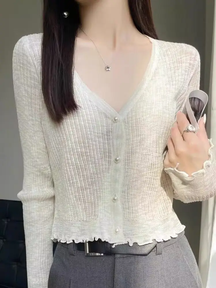 

Lady's Modal New Cardigan Spring Summer Thin T-shirt Casual Sun-proof Clothing Air-conditioned Open-front Long Sleeves L163