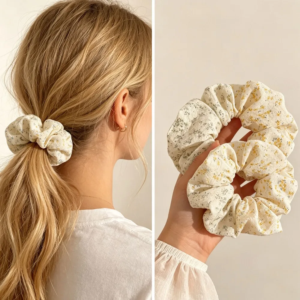 Korean Simple Floral Fabric Large Intestine Hair Scrunchies Fresh Elegant Hair Rope for Women Hair Bun Styling