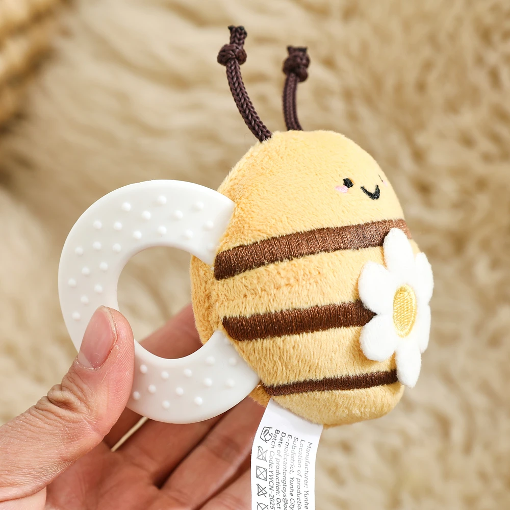 Brinquedo de Pelúcia Abelha com Chocalho, Boneca de Abelha de Desenho Animado, Brinquedos para Bebês de 0 a 12 Meses, Brinquedos Macios Multifuncionais, Brinquedos de Conforto de Animais Fofos, Brinquedos de Dentição para Bebês