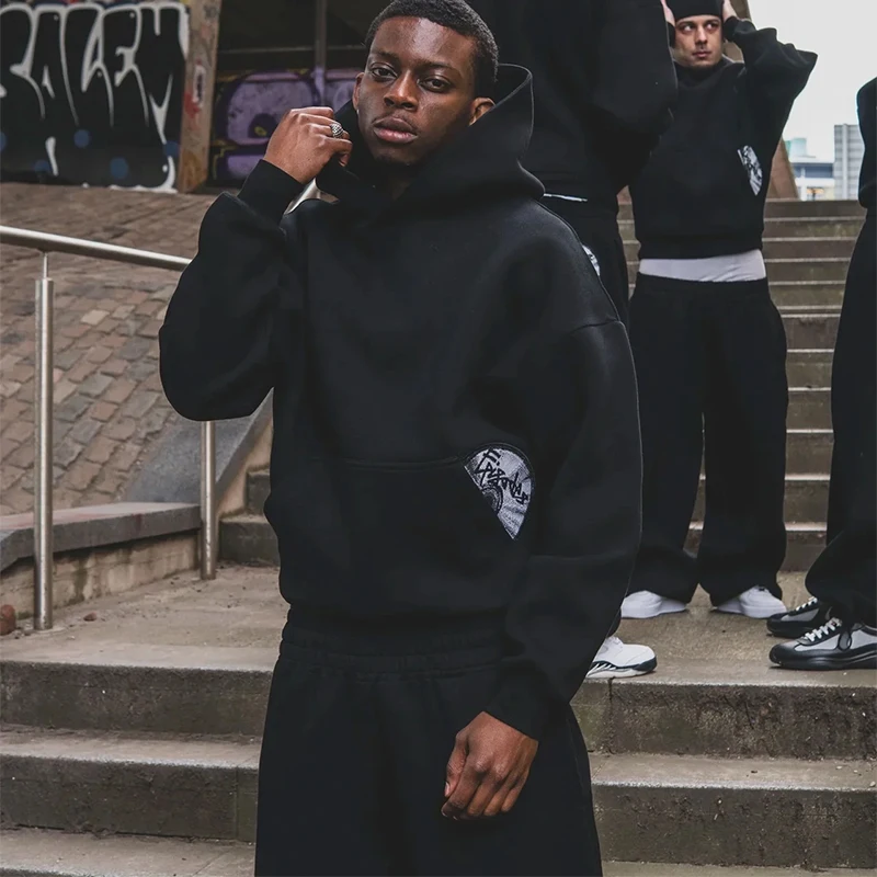 Harajuku Nowy Modny Styl High Street Retro Casual Streetwear Damski Strój Sportowy Y2K Haftowana Bluza z Kapturem Męskie Luźne Spodnie Dresowe Hip-hop