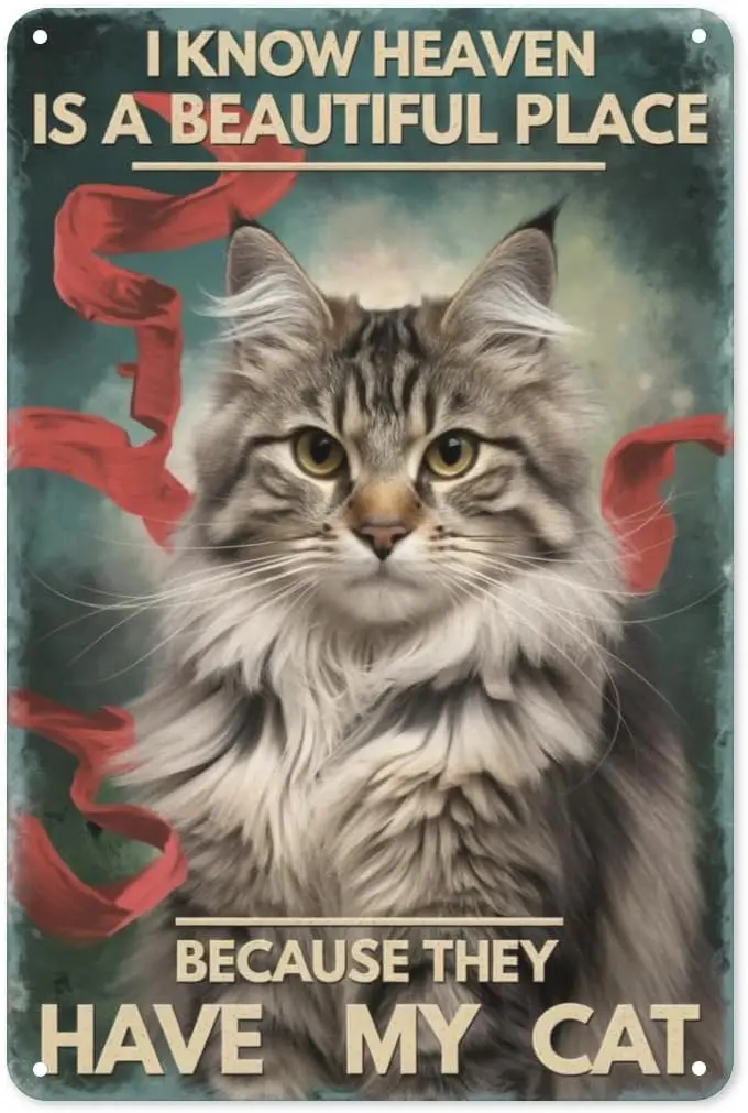 Cat Lover Heaven Tin Sign 8X12IN Whimsical Metal Art for Pet Memorial Wall & Cozy Home Decor