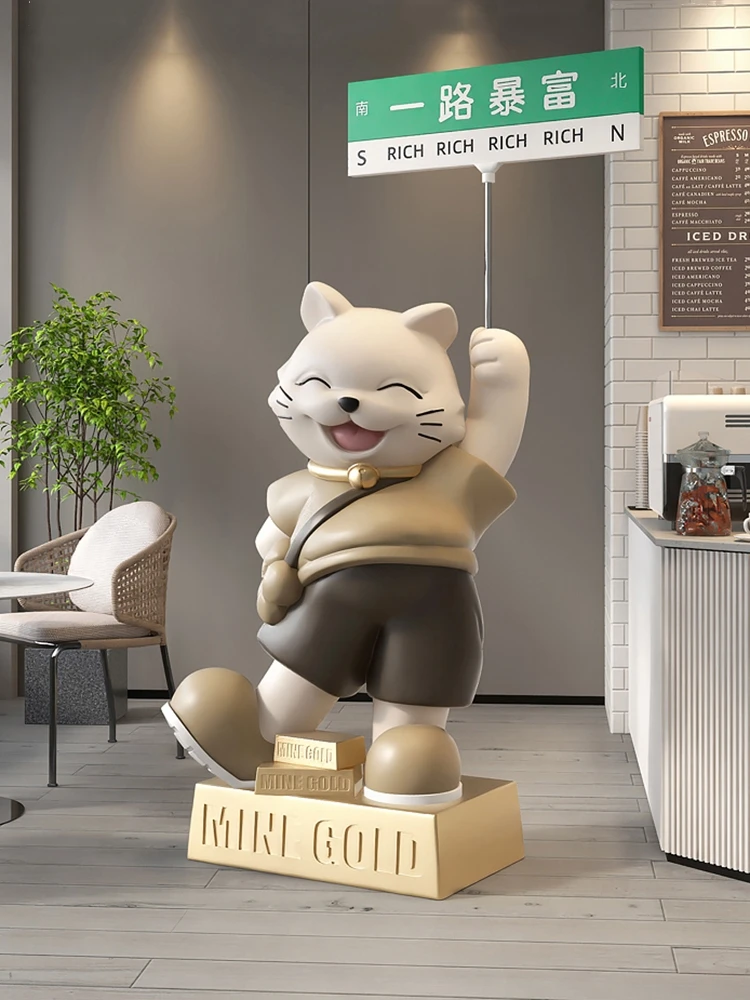 Home Decor 130CM Lucky Cat Statues Floor Ornaments Living Room Large Welcome Sculpture Exhibition Hall Statue Store Opening Gift