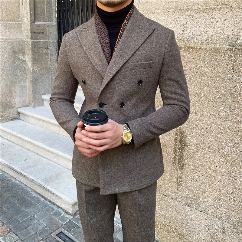 Top Quality Wedding Suit For Men Business Formal Casual Double Breasted Dress Suit 2 Pieces Office Work Party Prom Costume